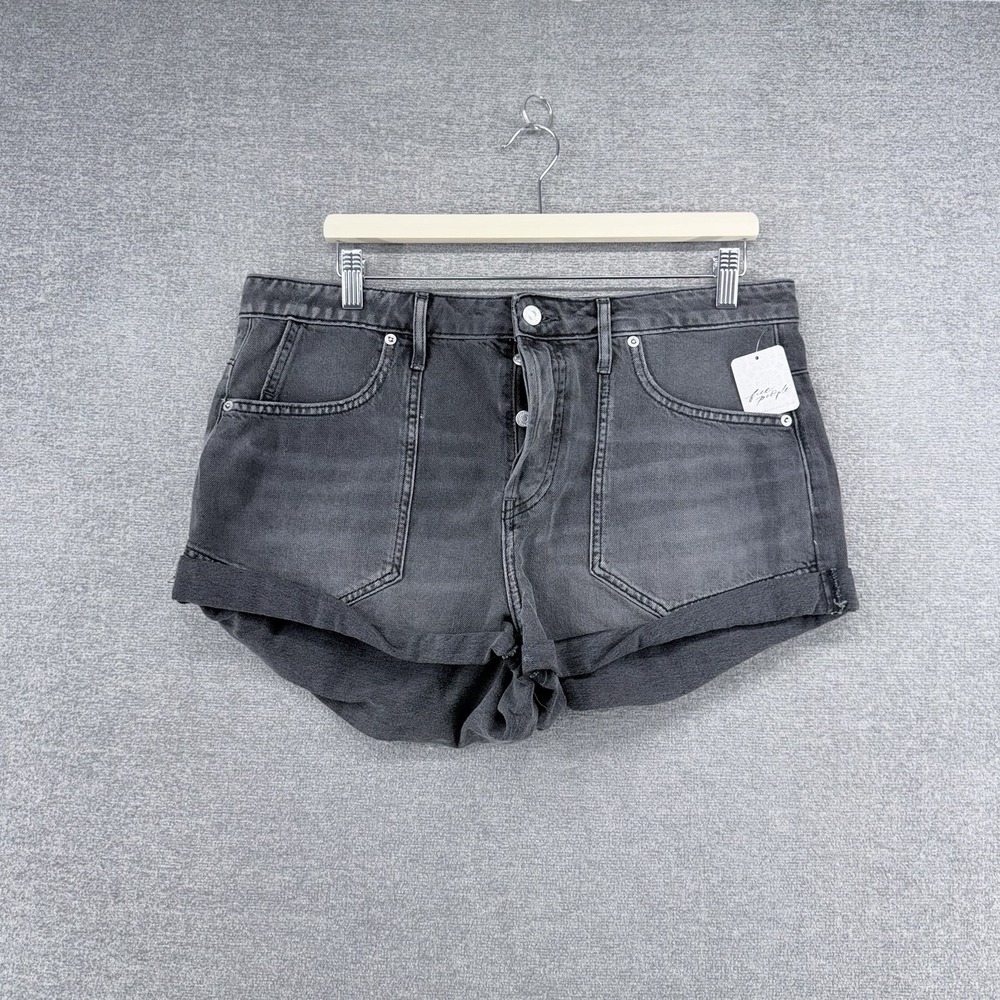 We The Free Beginners Luck Low Rise Slouch Shorts Women Sz 32 Black Cuffed NEW
